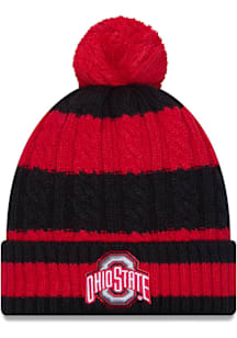 New Era Ohio State Buckeyes Red Braided Cuff Pom Youth Knit Hat