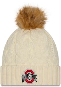 New Era Ohio State Buckeyes White Fur Cuff Pom Youth Knit Hat