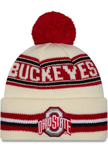 New Era Ohio State Buckeyes White Classic Cuff Pom Mens Knit Hat