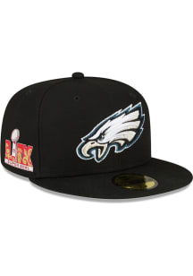 New Era Philadelphia Eagles Mens Black 2024 Super Bowl LIX Participant Side Patch 59FIFTY Fitted H..