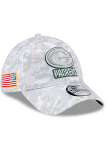 New Era Green Bay Packers Mens Grey 2025 Salute to Service Camo Fan Pack 39THIRTY Flex Hat