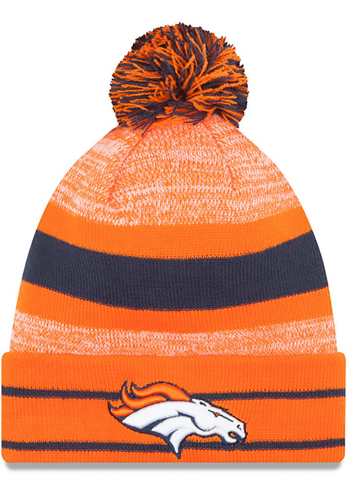 New Era Denver Broncos Navy Blue Cuff Pom Mens Knit Hat