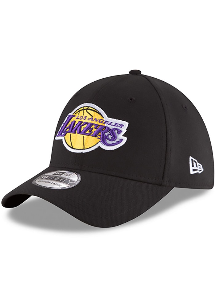 New Era Los Angeles Lakers Mens Black Team Classic 39THIRTY Flex Hat