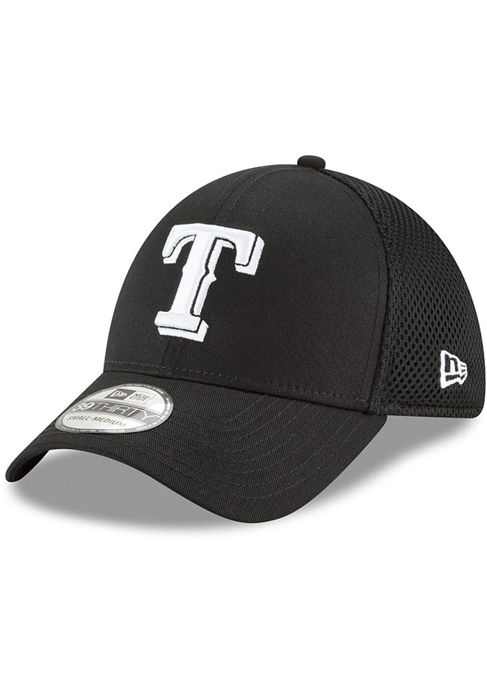 Men's Texas Rangers New Era Black Top Visor 39THIRTY Flex Hat