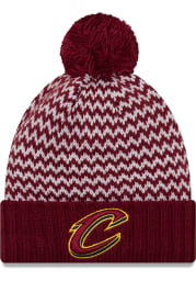 New Era Cleveland Cavaliers Maroon Patterned Pom Womens Knit Hat