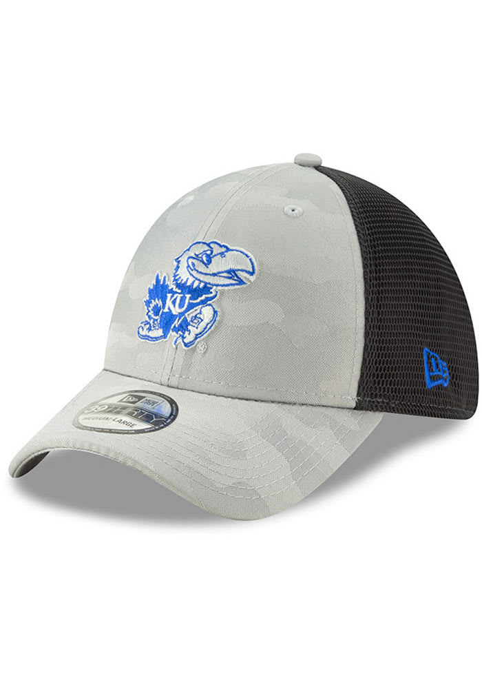 New Era Kansas Jayhawks Mens Grey Camo Front Neo 39THIRTY Flex Hat