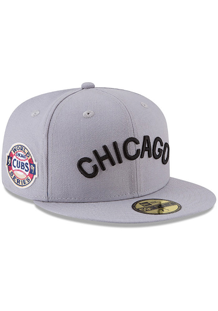 Men's New Era Gray/Black Chicago Cubs 2016 World Series Win Undervisor  59FIFTY Fitted Hat