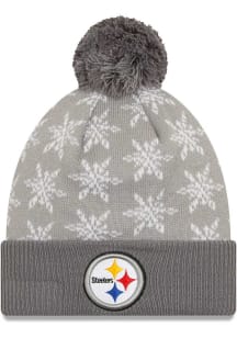 New Era Pittsburgh Steelers Grey Snowflake W Cuff Knit Womens Knit Hat