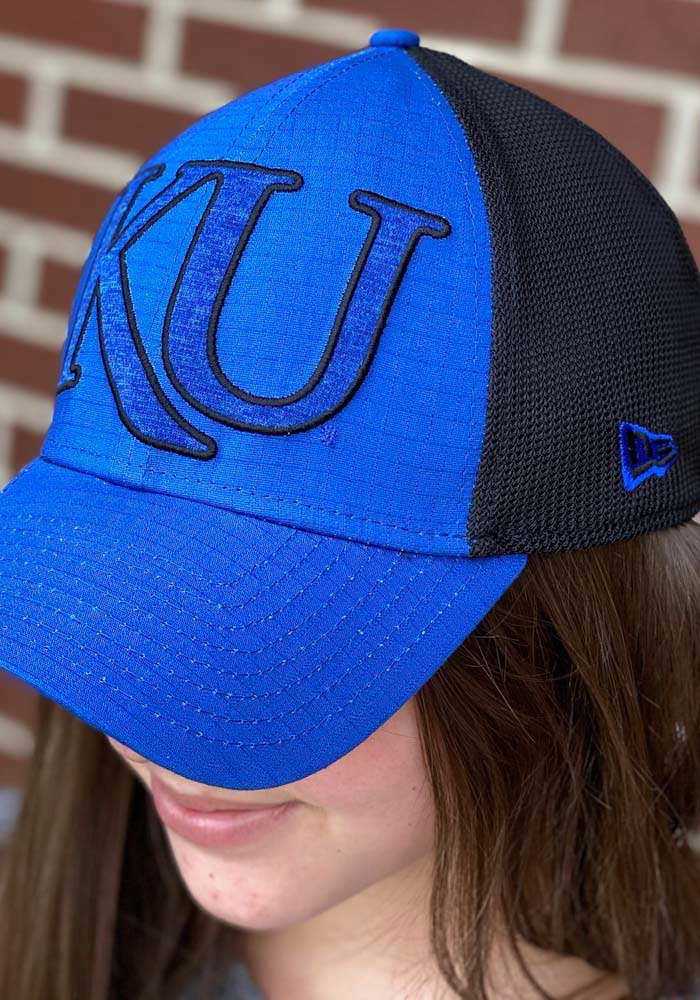 New Era Kansas Jayhawks Mens Blue Mega Rip Mesh 39THIRTY Flex Hat