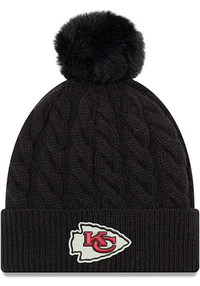 New Era Kansas City Chiefs Black Cable Cuff Pom Womens Knit Hat