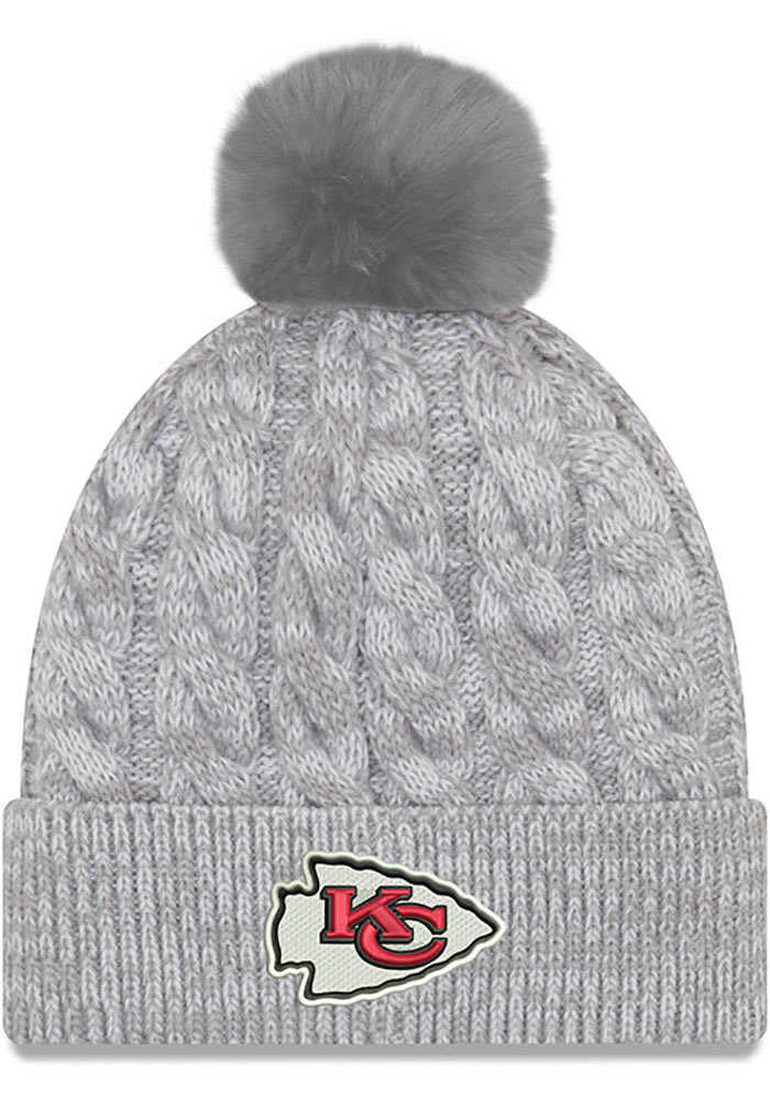 New Era Kansas City Chiefs Grey Cable Cuff Pom Womens Knit Hat