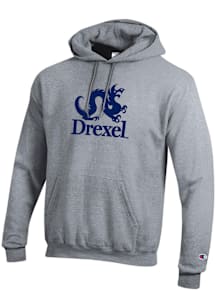 Mens Drexel Dragons Grey Champion Versa Twill Academic Dragon Hooded Sweatshirt