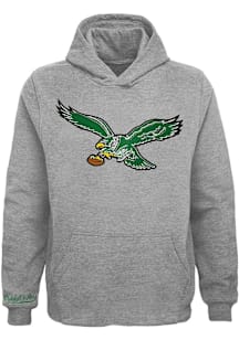 Mitchell and Ness Philadelphia Eagles Youth Grey Retro Primary Logo Long Sleeve Hoodie