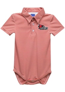 Vive La Fete Southeast Missouri State Redhawks Baby Red Pencil Stripe Short Sleeve One Piece Polo