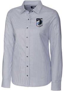 Cutter and Buck Minnesota United FC Womens Stretch Oxford Stripe Long Sleeve Charcoal Dress Shirt
