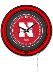 Black Nebraska Cornhuskers Double Neon Wall Clock