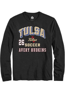 Avery Hudkins Mens Black Tulsa Golden Hurricane NIL Arch Logo Long Sleeve Player T Shirt