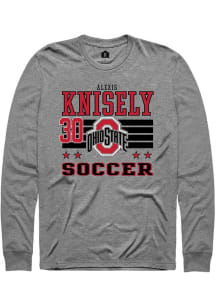 Alexis Knisely Mens Grey Ohio State Buckeyes NIL Striped Long Sleeve Player T Shirt