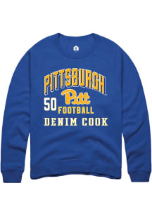 Denim Cook Rally Mens Blue Pitt Panthers NIL Arch Logo Player Crew