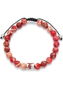 Stainless Steel Beaded Nebraska Cornhuskers Mens Bracelet - Red