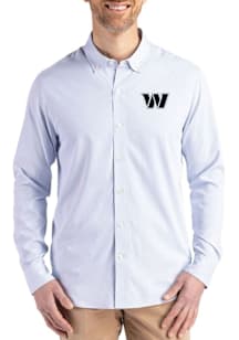 Cutter and Buck Washington Commanders Mens Light Blue Mono Confidence Pinstripe Long Sleeve Dress..