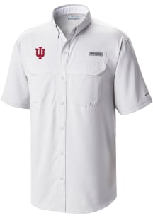Mens Indiana Hoosiers White Columbia Heat Seal Low Drag Offshore Short Sleeve Dress Shirt