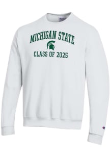 Mens Michigan State Spartans White Champion Class of 2025 Text Powerblend Crew Sweatshirt