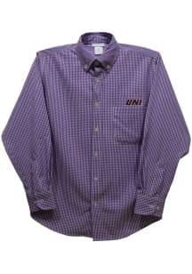 Vive La Fete Northern Iowa Panthers Youth Purple Gingham Long Sleeve Polo