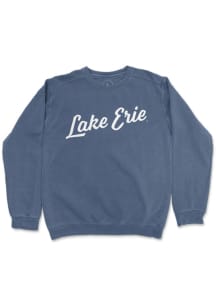 Erie Mens Blue Lake Erie Wordmark Long Sleeve Crew Sweatshirt