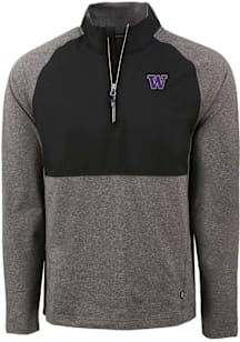Cutter and Buck Washington Huskies Mens Black Adapt Eco Hybrid Long Sleeve Qtr Zip Pullover