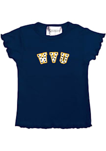 West Virginia Mountaineers Girls Navy Blue Lettuce Edge Short Sleeve Fashion T-Shirt
