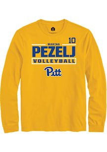 Marina Pezelj Mens Gold Pitt Panthers NIL Stacked Box Long Sleeve Player T Shirt
