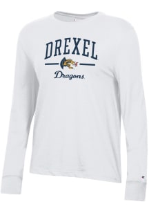 Womens Drexel Dragons White Champion Mascot Core LS Tee