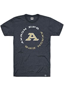Rally Akron Zips Navy Blue Triblend Circle Short Sleeve T Shirt