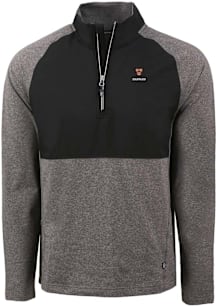 Cutter and Buck Harvard Crimson Mens Black Adapt Eco Hybrid Long Sleeve Qtr Zip Pullover