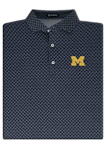 Turtleson Michigan Wolverines Mens Navy Blue Blitz Football Short Sleeve Fashion Polo