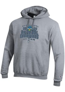 Champion UConn Huskies Mens Grey 2025 National Champions Powerblend Long Sleeve Hoodie