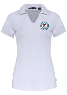 Cutter and Buck Chicago Fire Womens White Daybreak V Neck Short Sleeve Polo Shirt