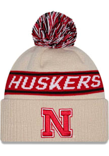 New Era Nebraska Cornhuskers Natural DL Team Slogan Pom Cuff Mens Knit Hat