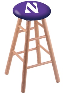 Brown Northwestern Wildcats Round Cushion Oak Pub Stool
