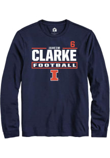 Jaheim Clarke Mens Navy Blue Illinois Fighting Illini NIL Stacked Box Long Sleeve Player T Shirt