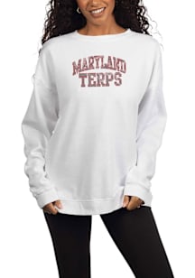 Womens White Maryland Terrapins Rhinestone Crew Sweatshirt