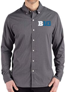 Mens Big Ten Black Cutter and Buck Gingham LS Woven Long Sleeve Dress Shirt