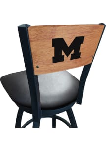 Black Michigan Wolverines Vinyl Seat Maple Back Swivel Pub Stool