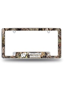 Wisconsin Badgers Camo Mossy Oak All Over Chrome License Plate Frame - White
