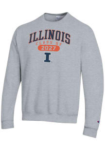 Mens Illinois Fighting Illini Grey Champion Class of 2027 Powerblend Crew Sweatshirt