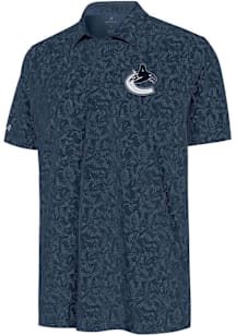 Antigua Vancouver Canucks Mens Navy Blue Lush Short Sleeve Polo