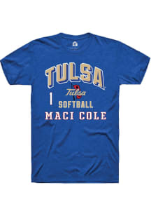 Maci Cole Rally Mens Blue Tulsa Golden Hurricane NIL Arch Logo Player T Shirt