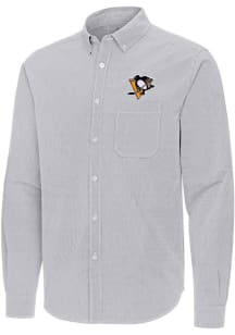 Antigua Pittsburgh Penguins Mens Ash Porter Long Sleeve Dress Shirt