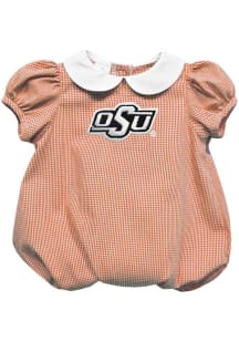 Vive La Fete Oklahoma State Cowboys Baby Orange Gingham Collar Short Sleeve One Piece